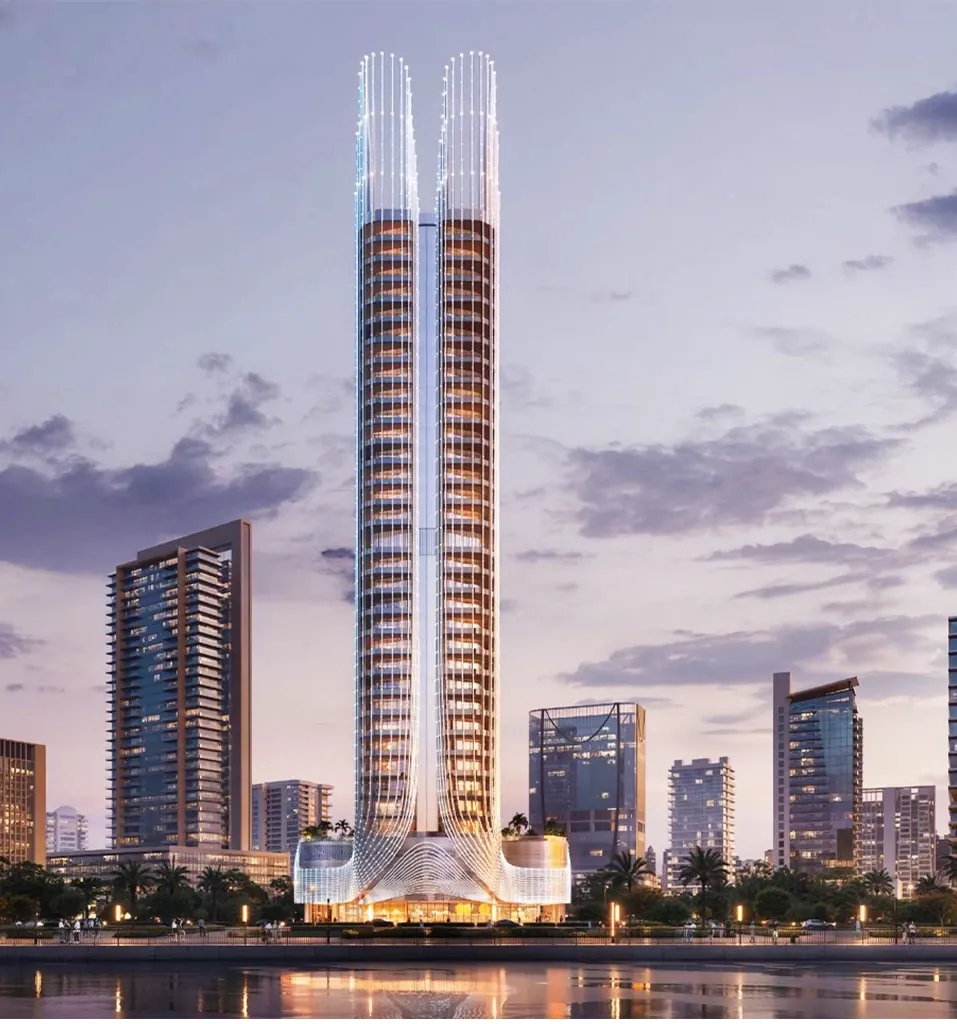 Branded residence tower in Business Bay with twisted architecture and canal-front position