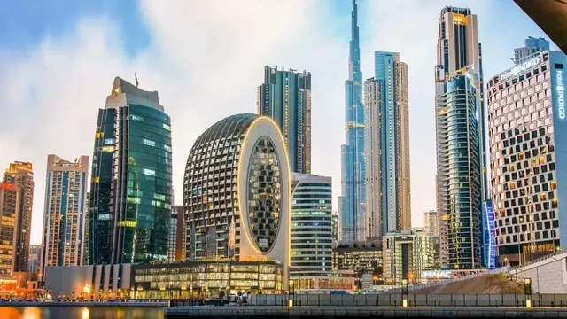 Park Tower Business Bay with Burj Khalifa view at dusk