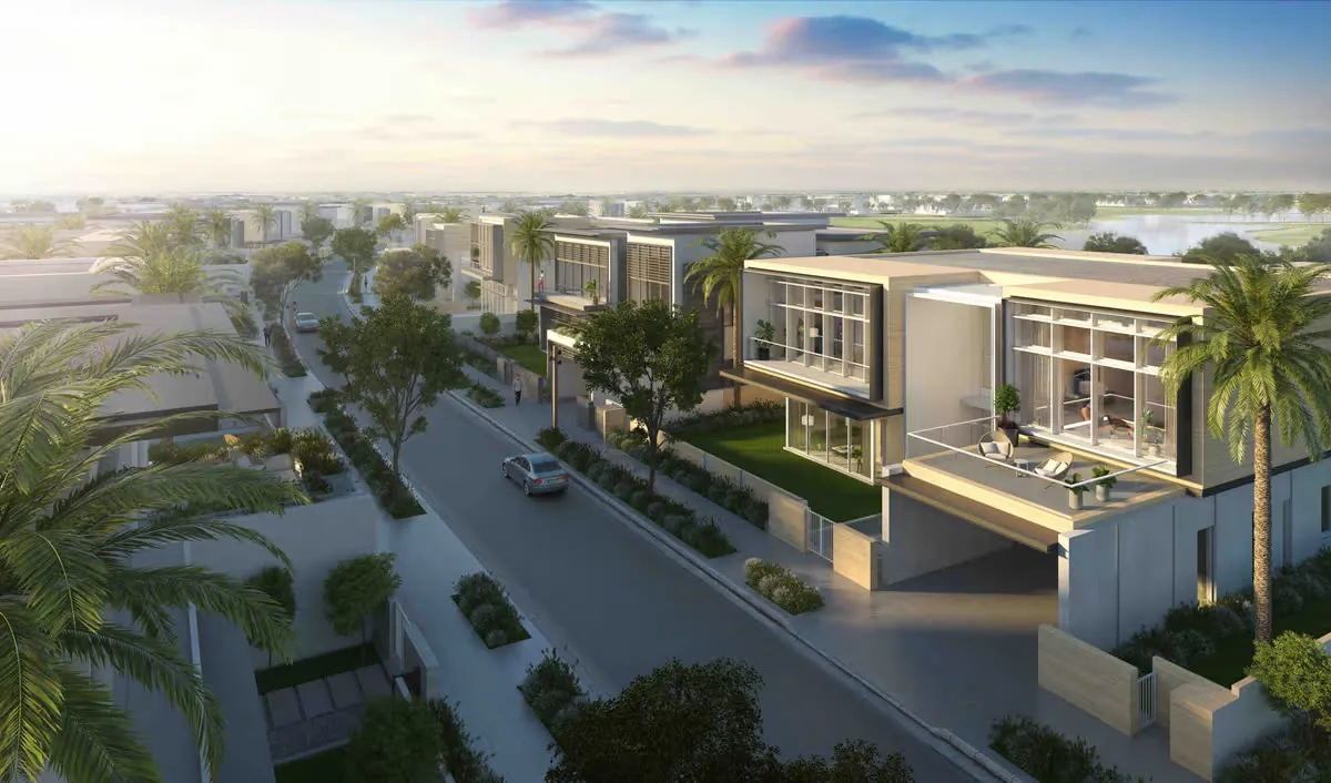 Dubai Hills villas with palm-lined streets