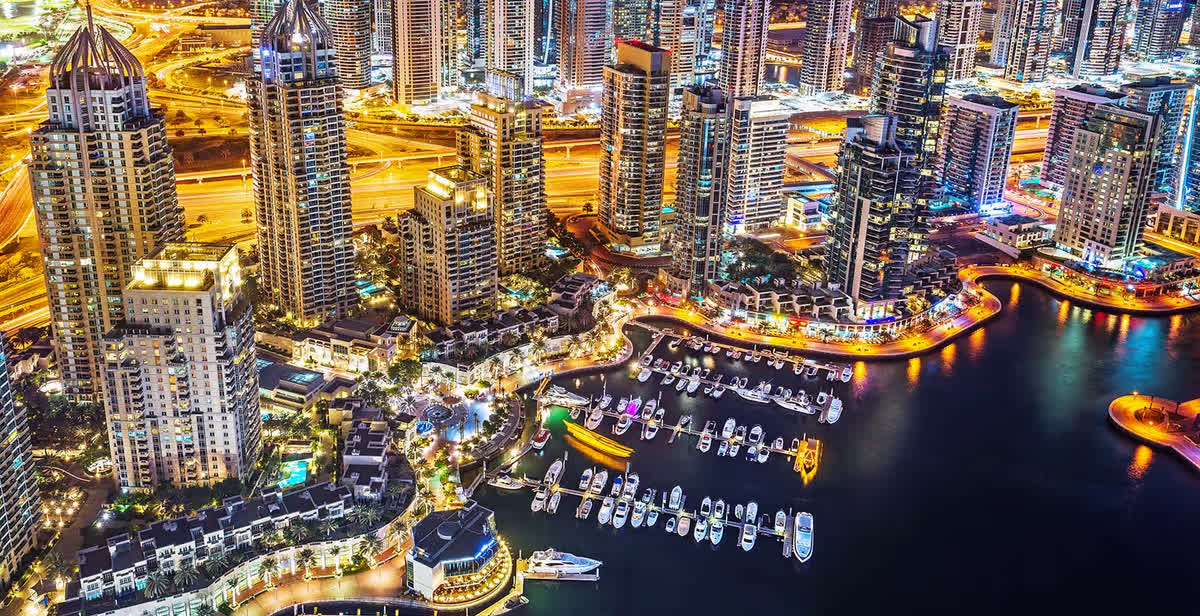 Aerial yacht harbor view