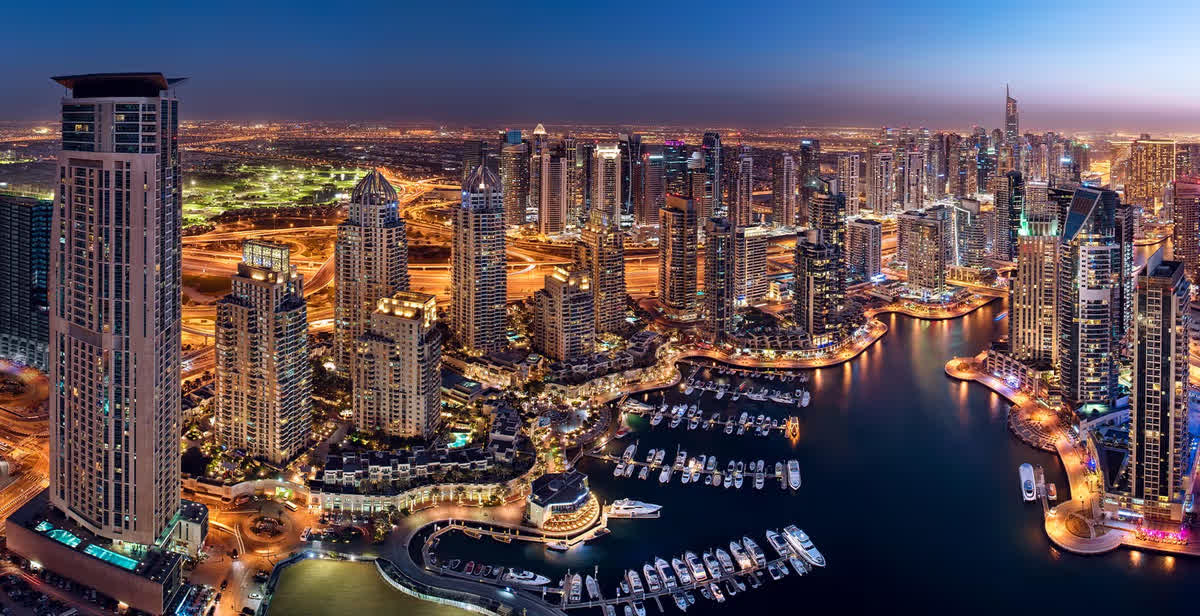 Marina skyline twilight panorama