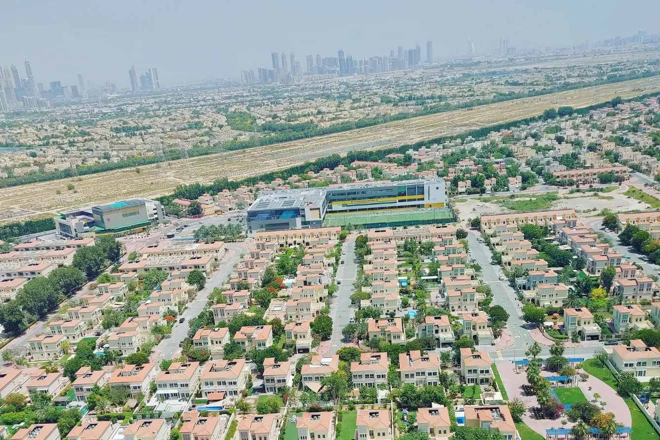 JVC aerial view in context of neighbouring Dubai communities